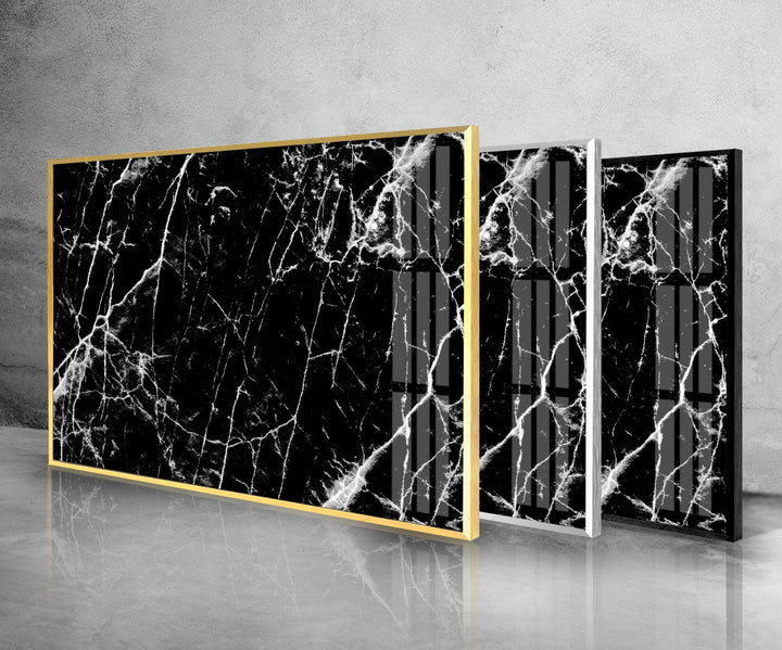 Black Marble with White veins Glass Wall Art