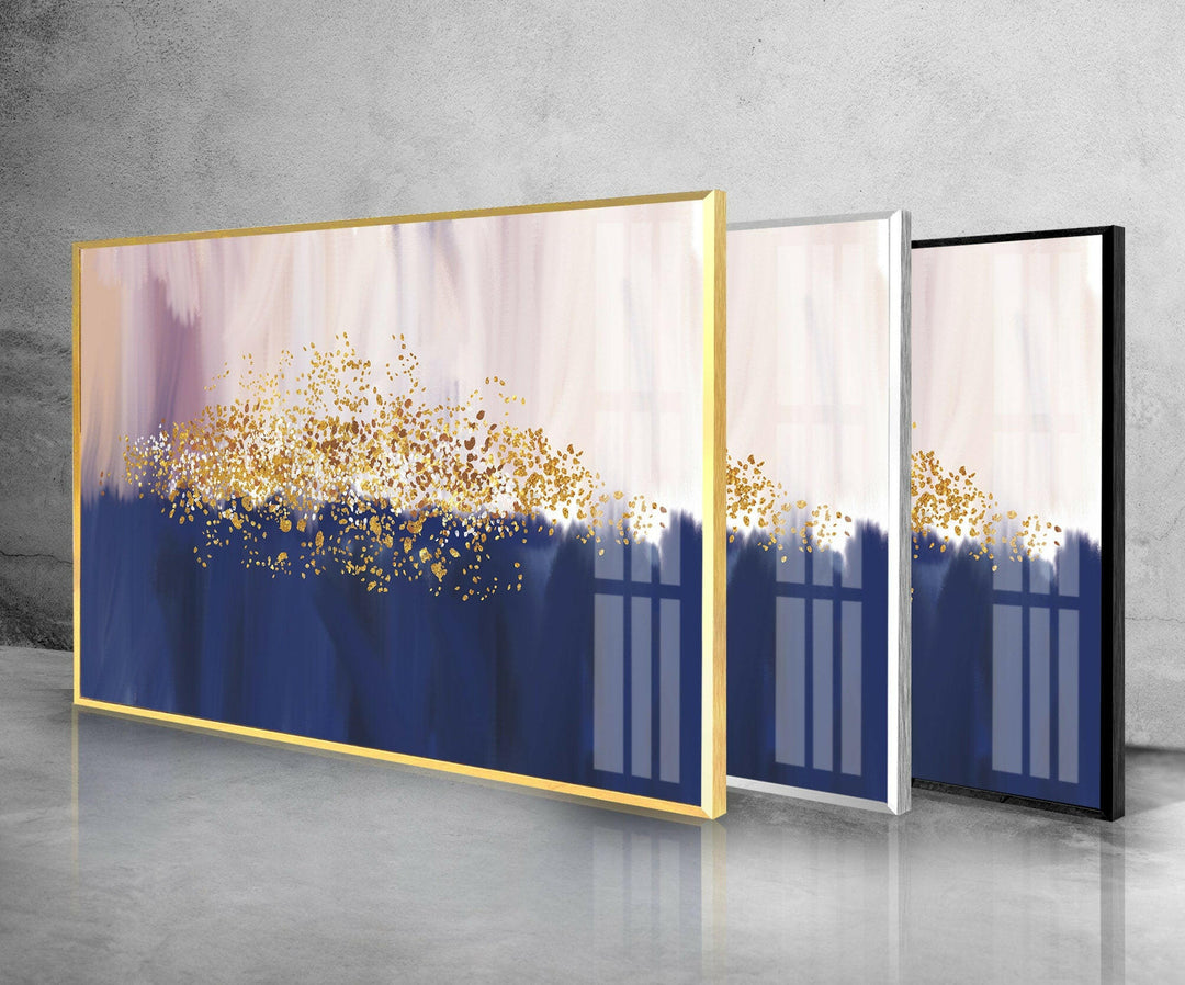 Abstract Blue and Golden Glass Wall Art, glass image printing, glass prints from photos