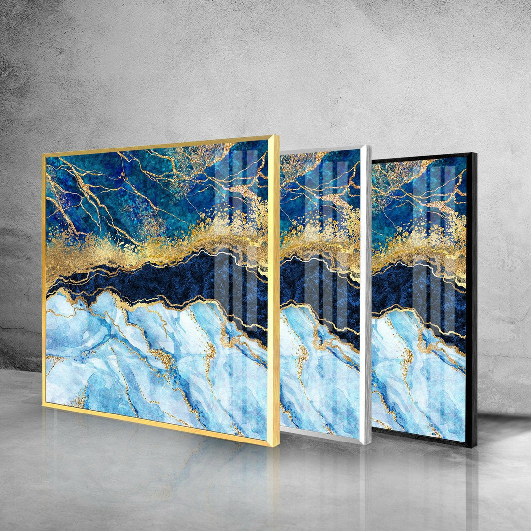 Turquoise Marble&Gold Veins Glass Wall Art,             glass wall decor, glass wall art decor