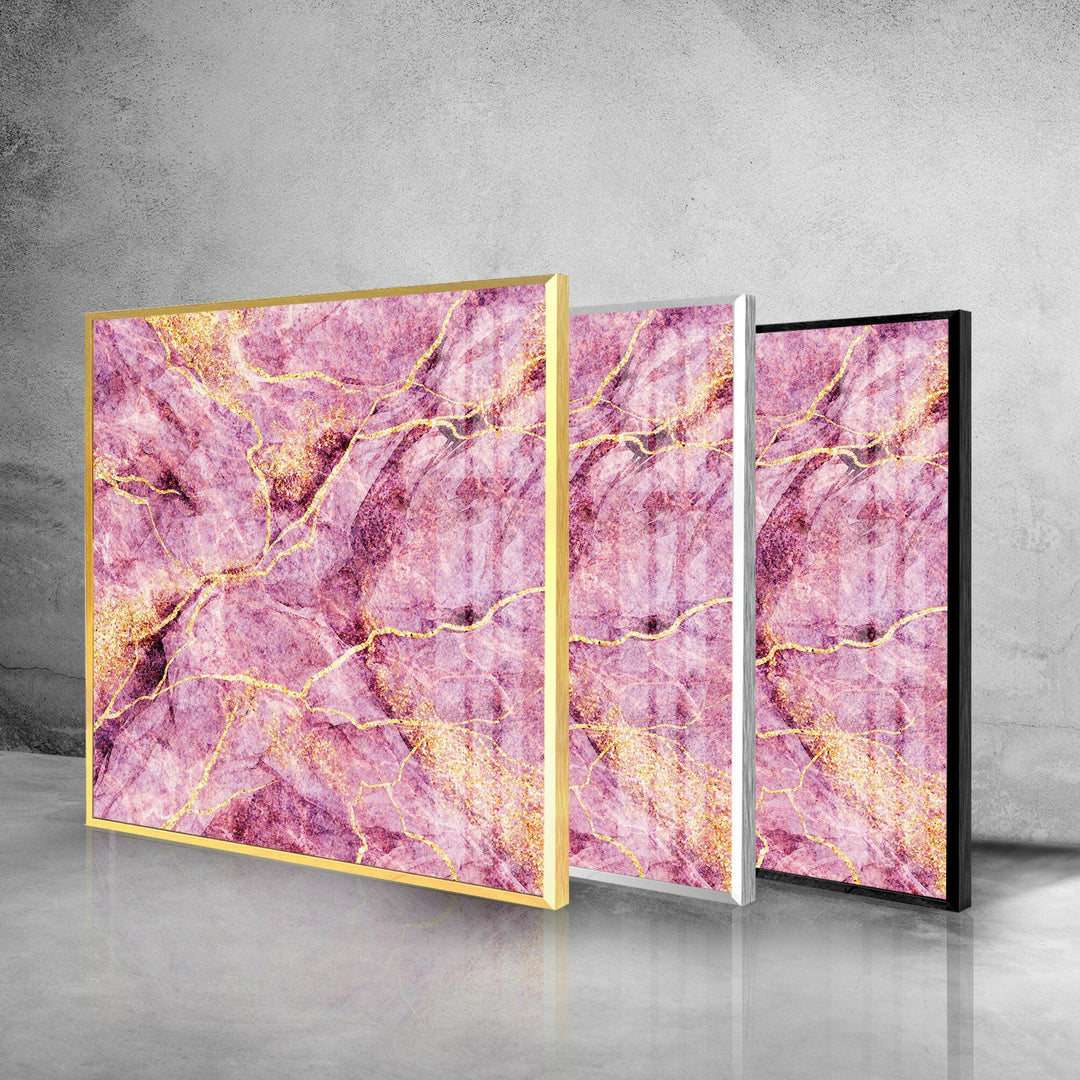 Pink Marble with Gold Glitter Glass Wall Art