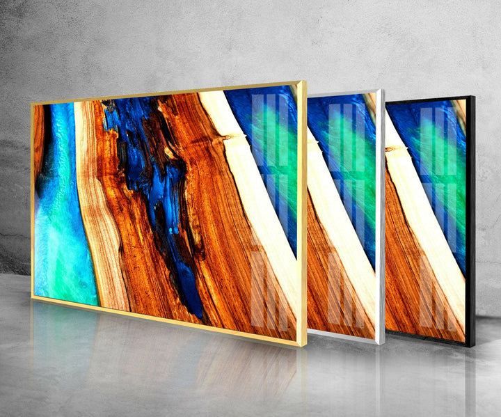 Blue Wood Epoxy Abstract Glass Wall Art, Glass Printing Wall Art, Print photos on glass