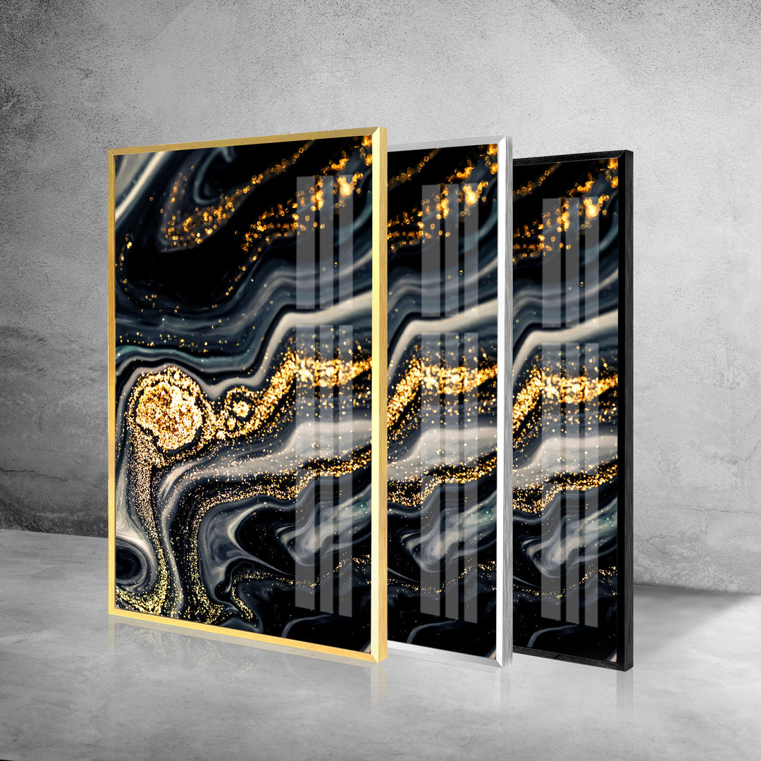 Black Gold Marble Abstract Glass Wall Art print picture on glass, Tempered Glass Wall Art