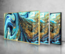 Blue and Gold Veins Alcohol ink Glass Wall Art