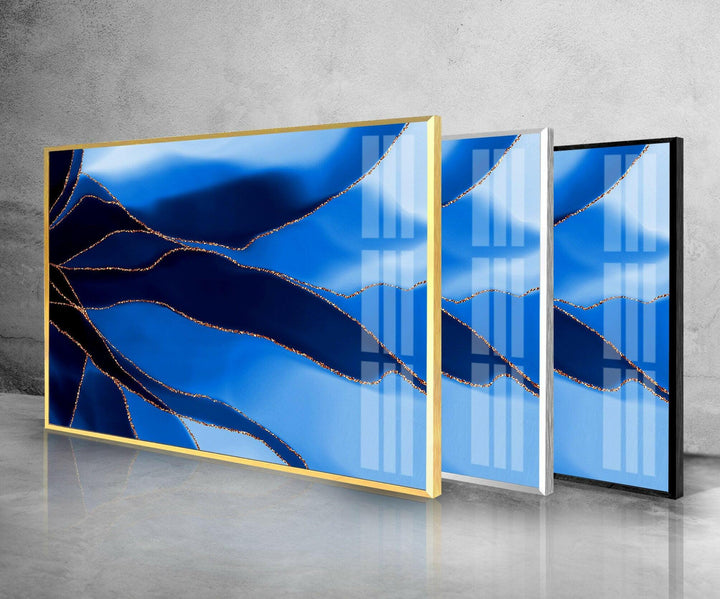 Blue & Gold Abstract Alcohol Ink Glass Wall Art glass photo prints, glass picture prints