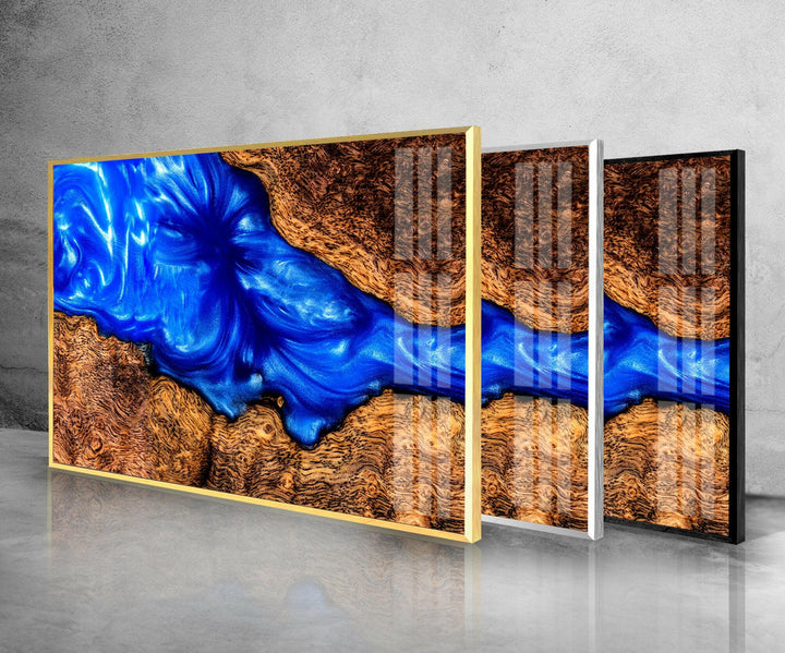 Blue Epoxy Abstract Glass Wall Art Glass Printing Wall Art, Print photos on glass