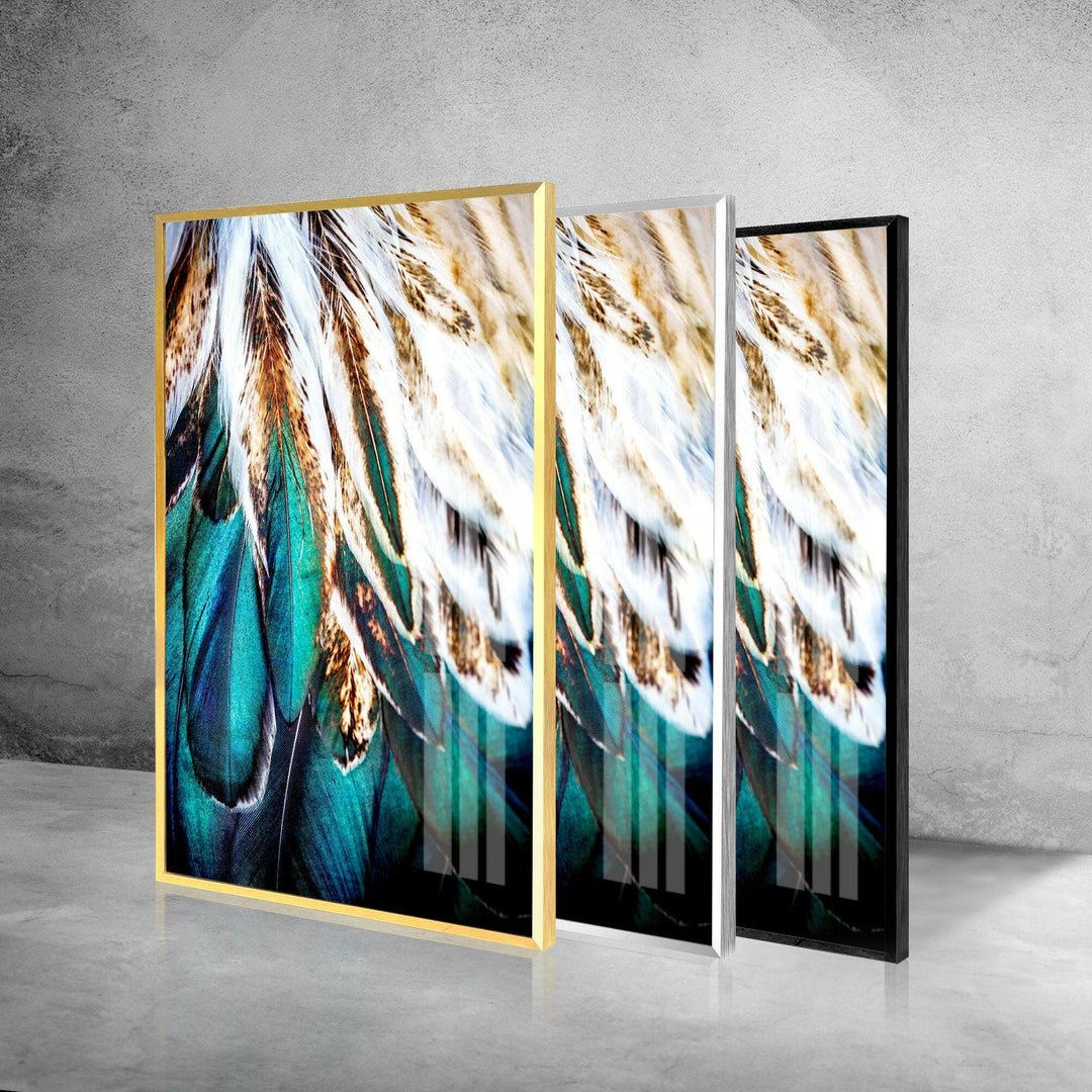 Green Feathers Glass Wall Art , large glass photo prints, glass wall photos