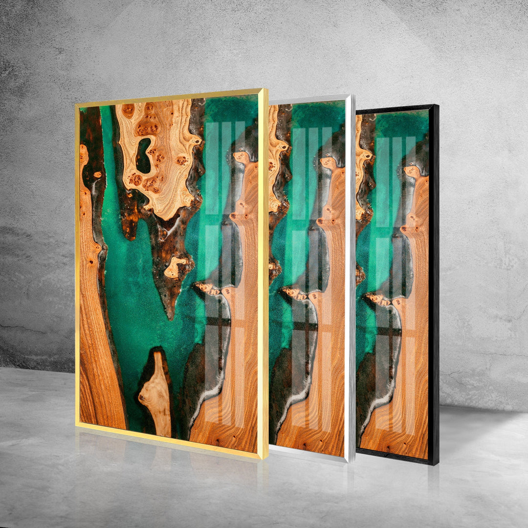 Wooden Green Epoxy Abstract Glass Wall Art