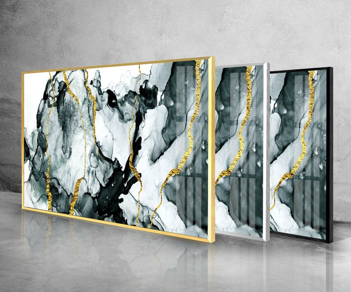 Gold & White Abstract Marble Glass Wall Art glass pictures for Wall, glass prints wall art