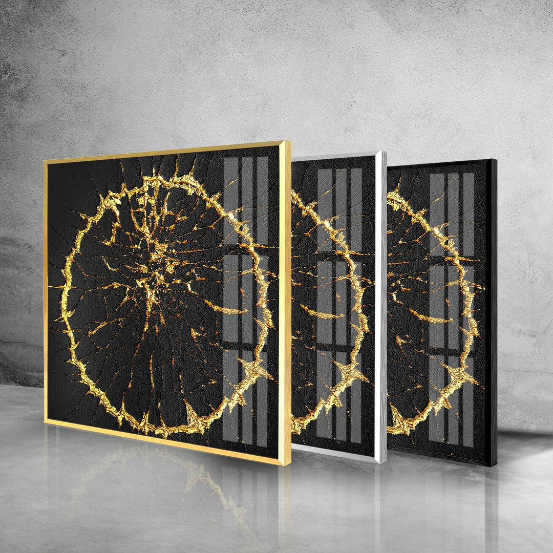 Golden Cracks Abstract Glass Wall Art