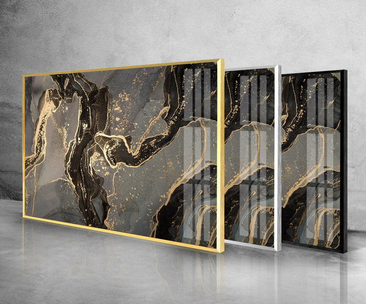 Abstract Gray & Gold Glass Wall Art print picture on glass, Tempered Glass Wall Art