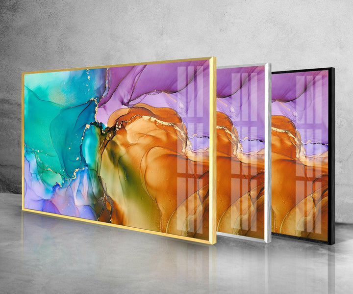 Green Purple Brown & Gold Abstract Glass Wall Art