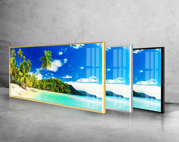 Tropical Beach With Palms Landscape Glass Wall Art, glass image printing, glass prints from photos