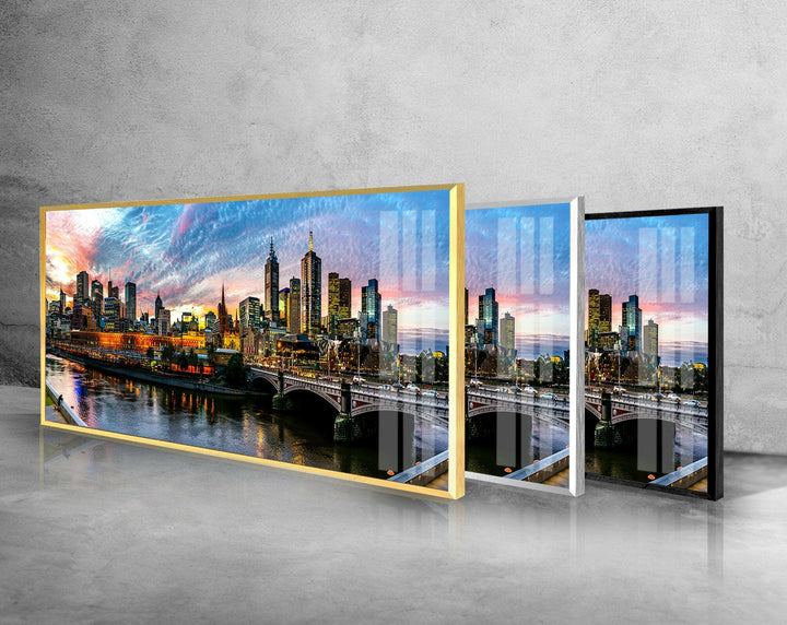 Downtown Melbourne Cityscape Glass Wall Art, glass image printing, glass prints from photos