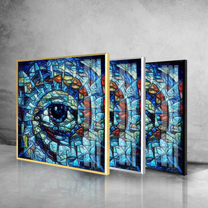 Blue Eye Mosaic Glass Wall Art, large glass photo prints, glass wall photos