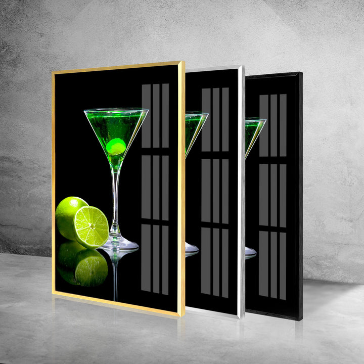 Green Cocktail Glass Wall Art, glass photo prints, glass picture prints