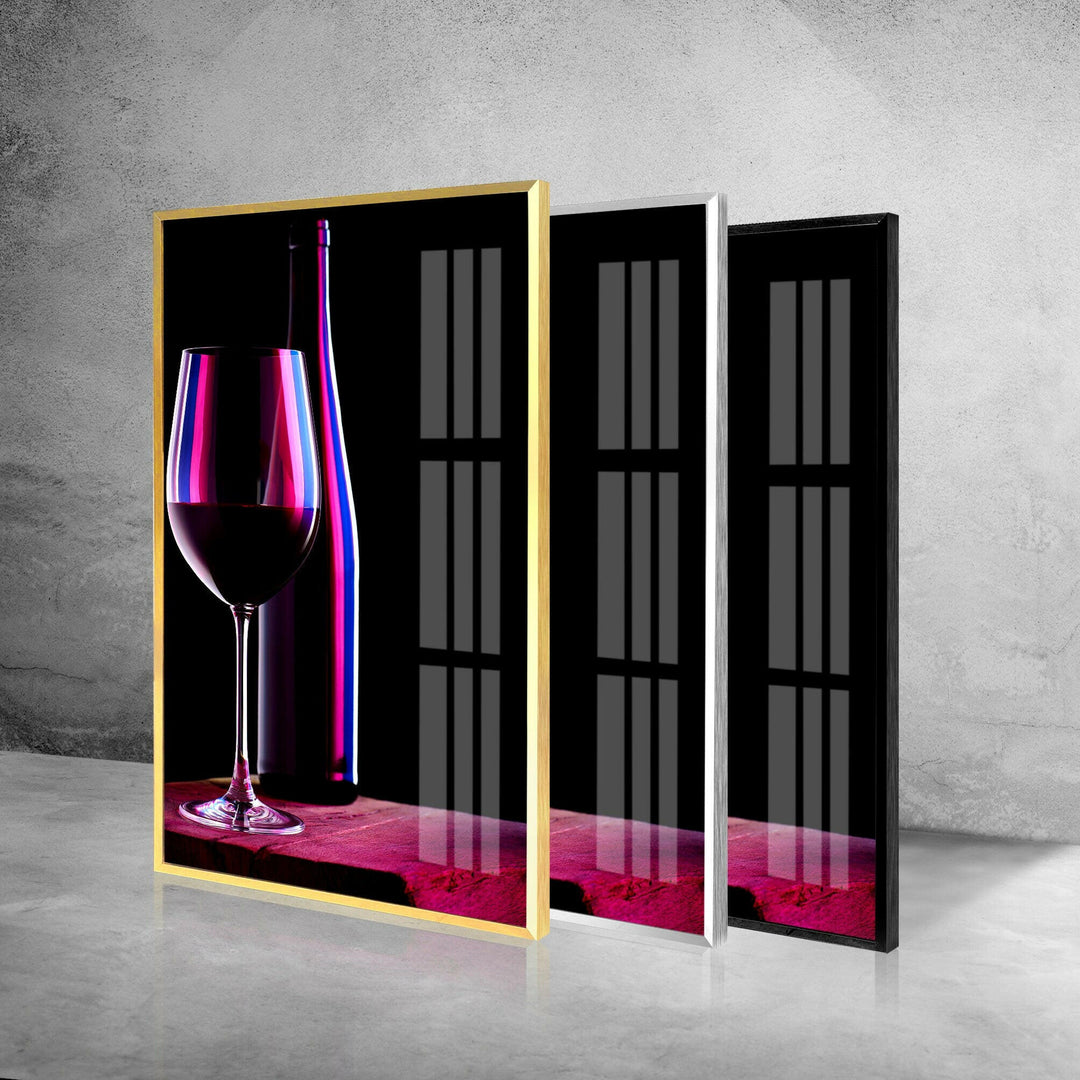 Red Wine Bottle Glass Wall Art, glass pictures for Wall, glass prints wall art