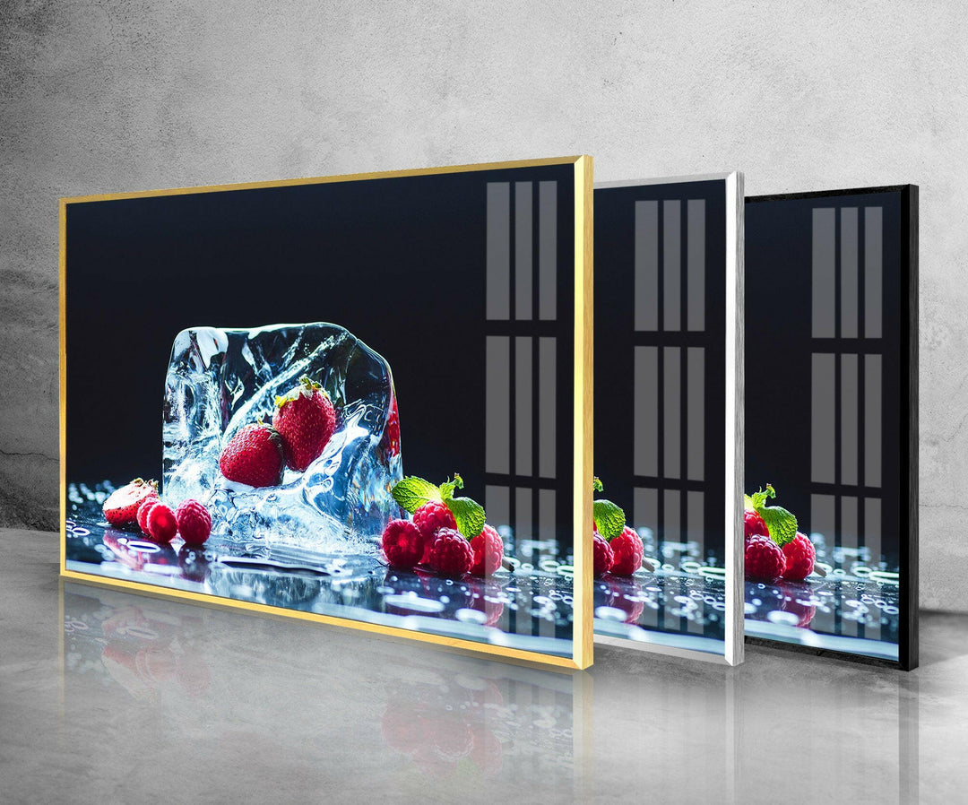 Ice Fruits Glass Wall Art, photo print on glass, prints on glass wall art