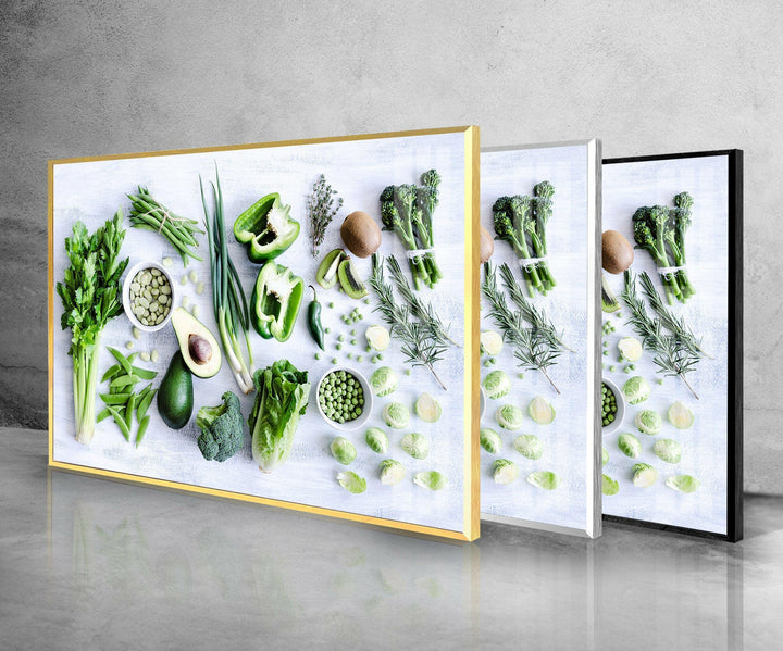 Green Vegetables Glass Wall Art, glass pictures for Wall, glass prints wall art