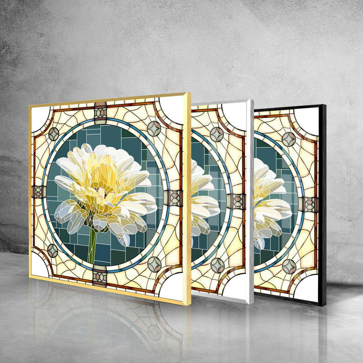 Stained Daisy Glass Wall Art print on glass, glass printed photos