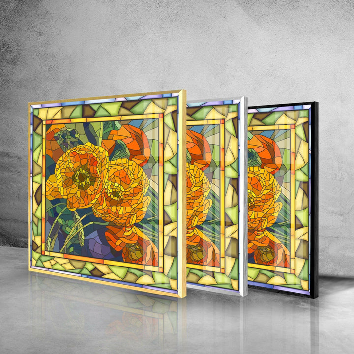 Orange Flowers Stained Glass Wall Art art glass wall art, glass wall art pictures