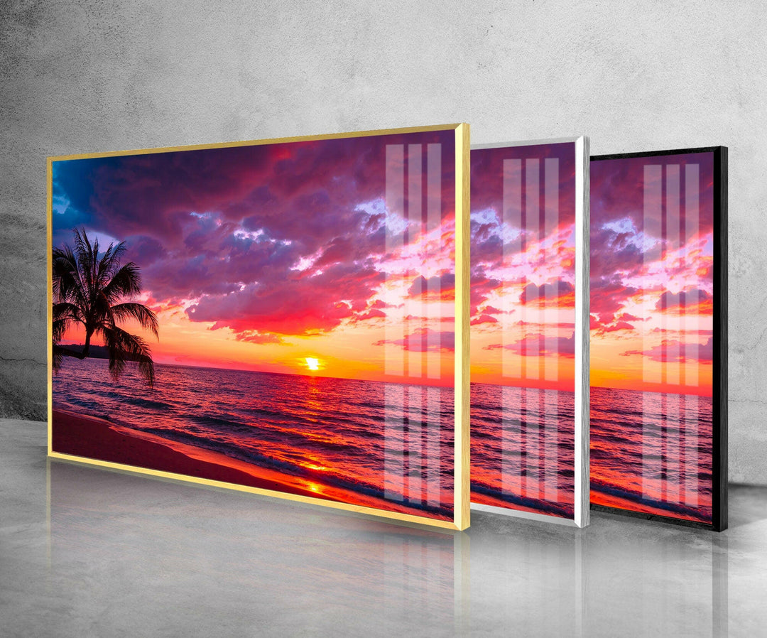 Sunset Red Landscape Glass Wall Art picture on glass wall art, photos printed on glass