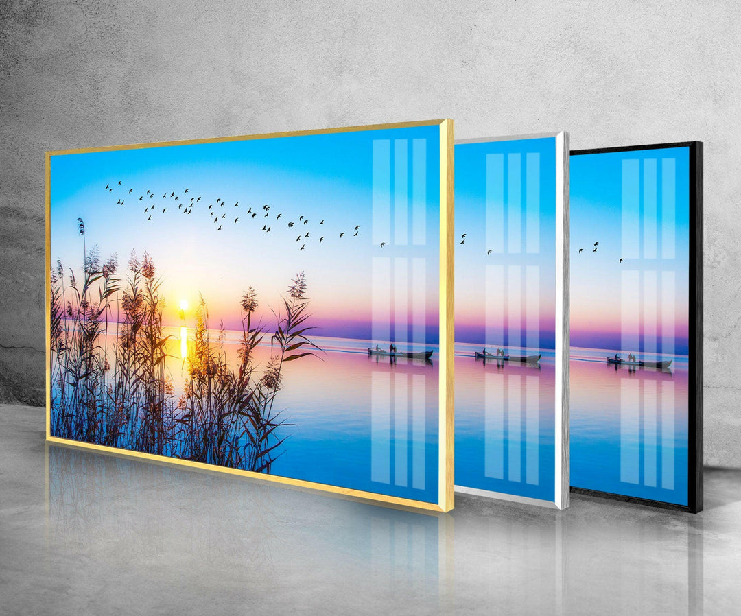 Colorful Sunset On Lake Glass Wall Art print picture on glass, Tempered Glass Wall Art