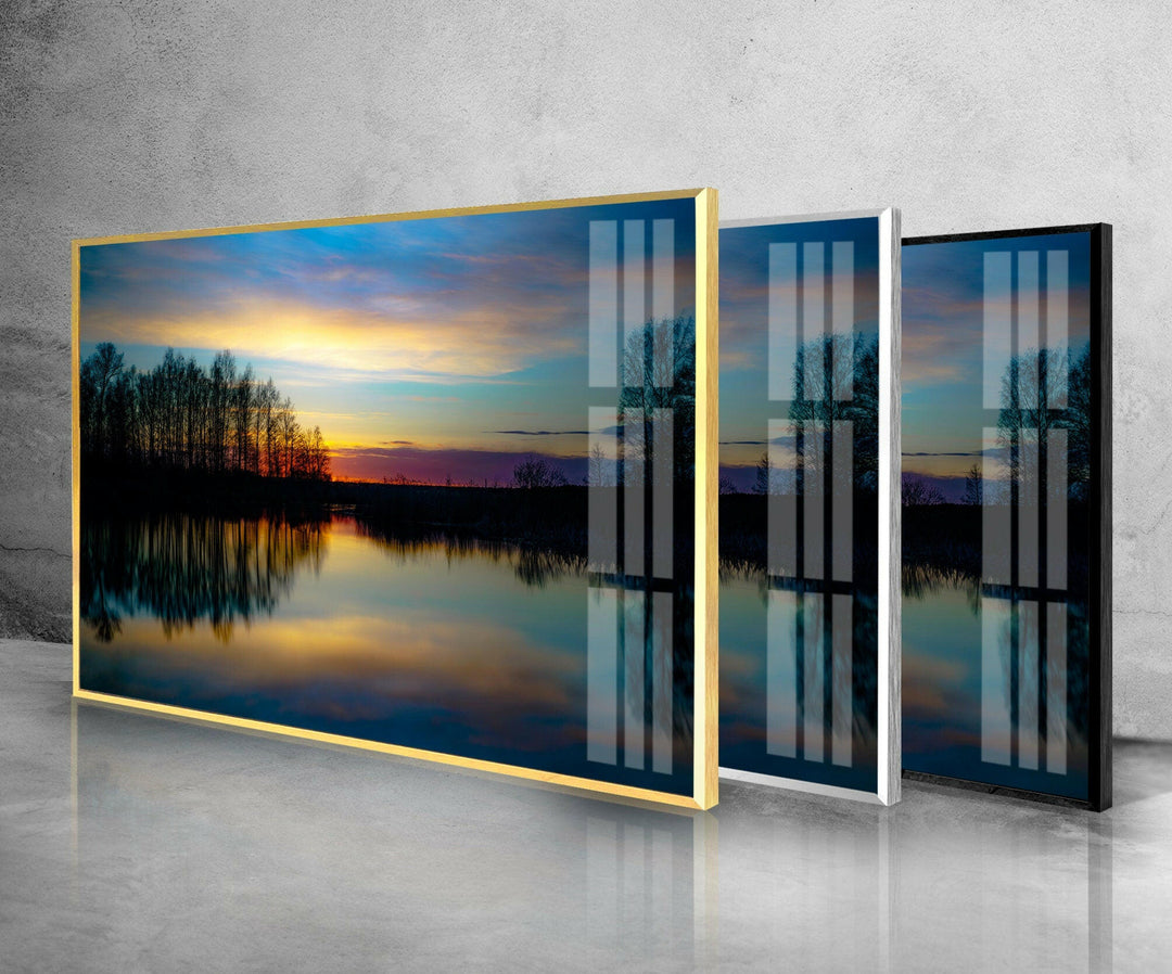 Sunset Near Lake Glass Wall Art glass pictures for Wall, glass prints wall art