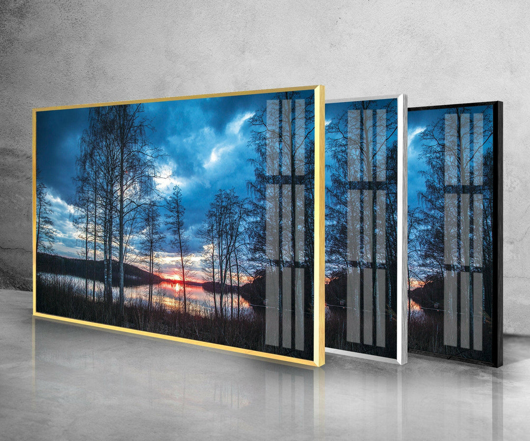 Sunset Dusk Trees Glass Wall Art print on glass, glass printed photos