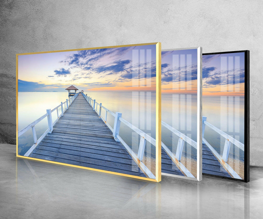 Old Wood Bridge Pier Glass Wall Art