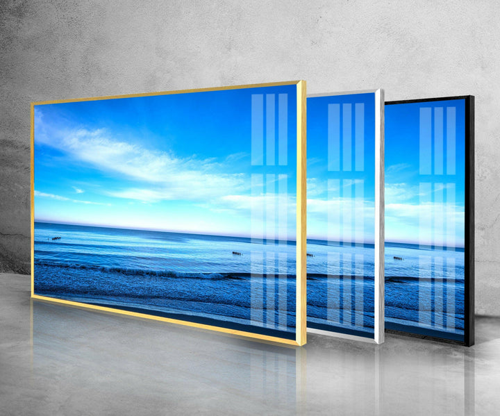 Blue Sea Landscape Glass Wall Art custom glass pictures, glass art prints