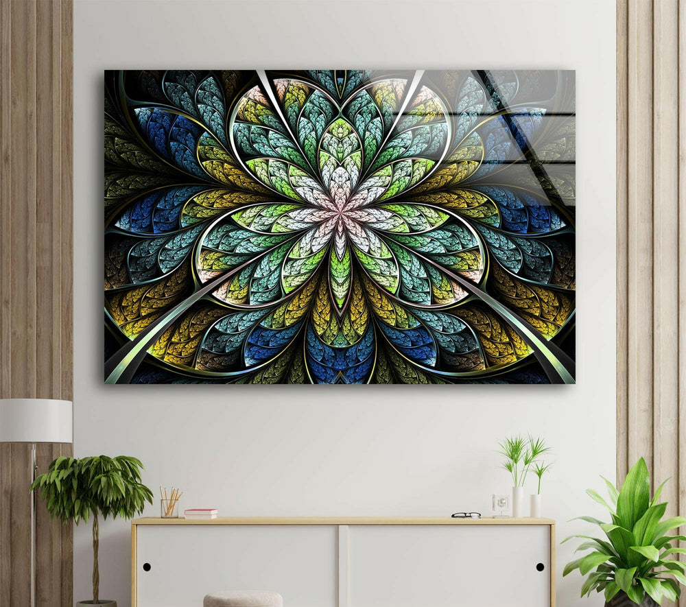 Blue Fractal Flower Glass Wall Art, Glass Art, Glass Prints