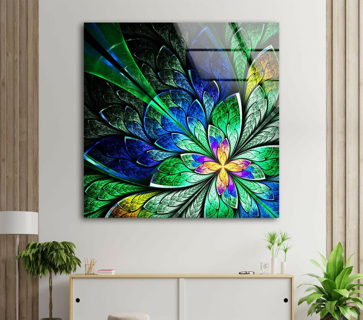 Fractal Style Stained Flower Glass Wall Art, Glass Art, Glass Prints