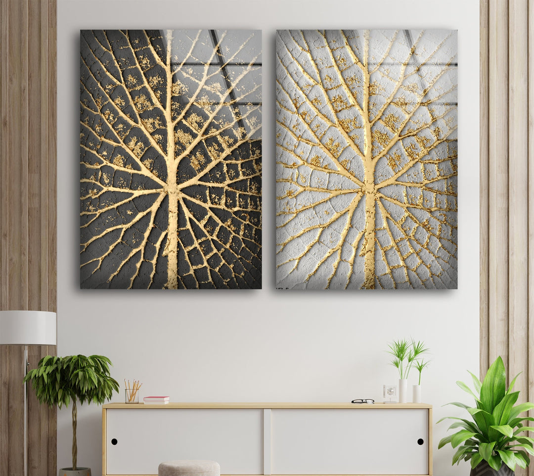 Golden Tree Branches Abstract Glass Wall Art, glass wall decor, glass wall art decor