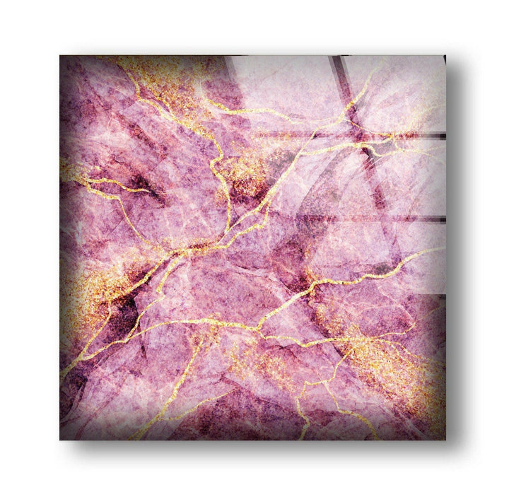 Pink Marble with Gold Glitter Glass Wall Art