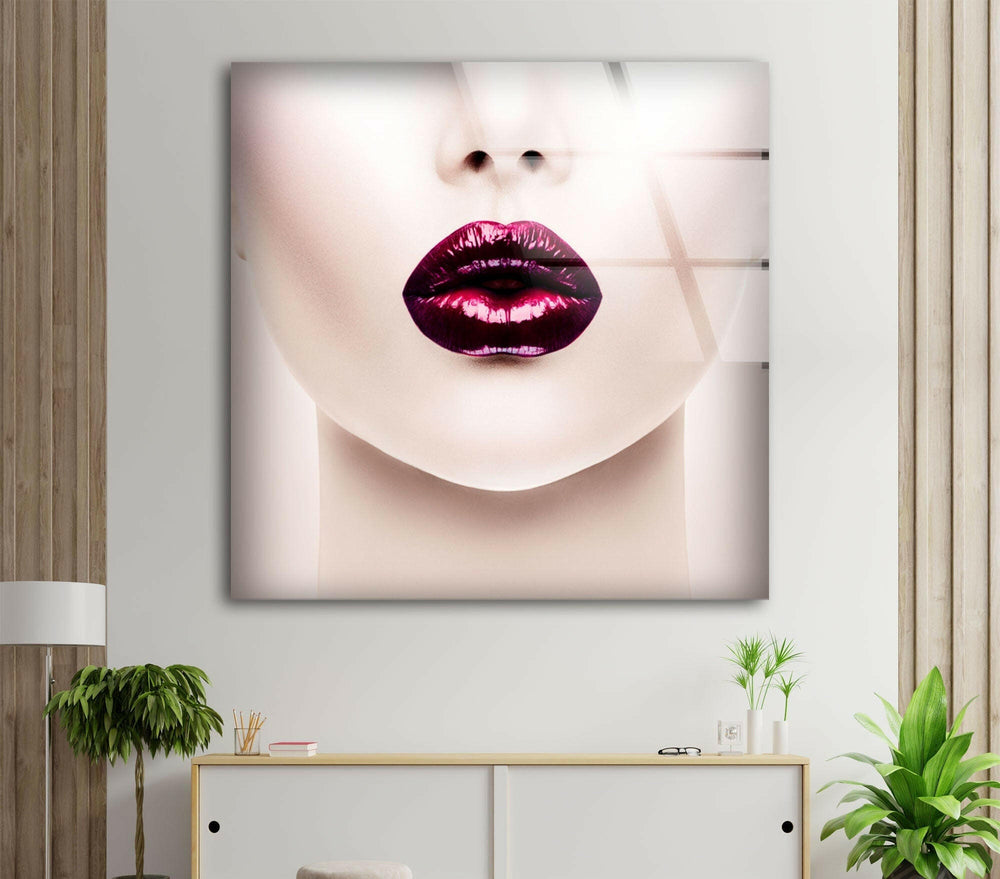 Red Lips Woman Cool Art Glass Wall Art Unique Abstract Glass Wall Art Pieces