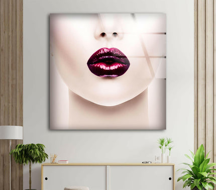 Red Lips Woman Cool Art Glass Wall Art
