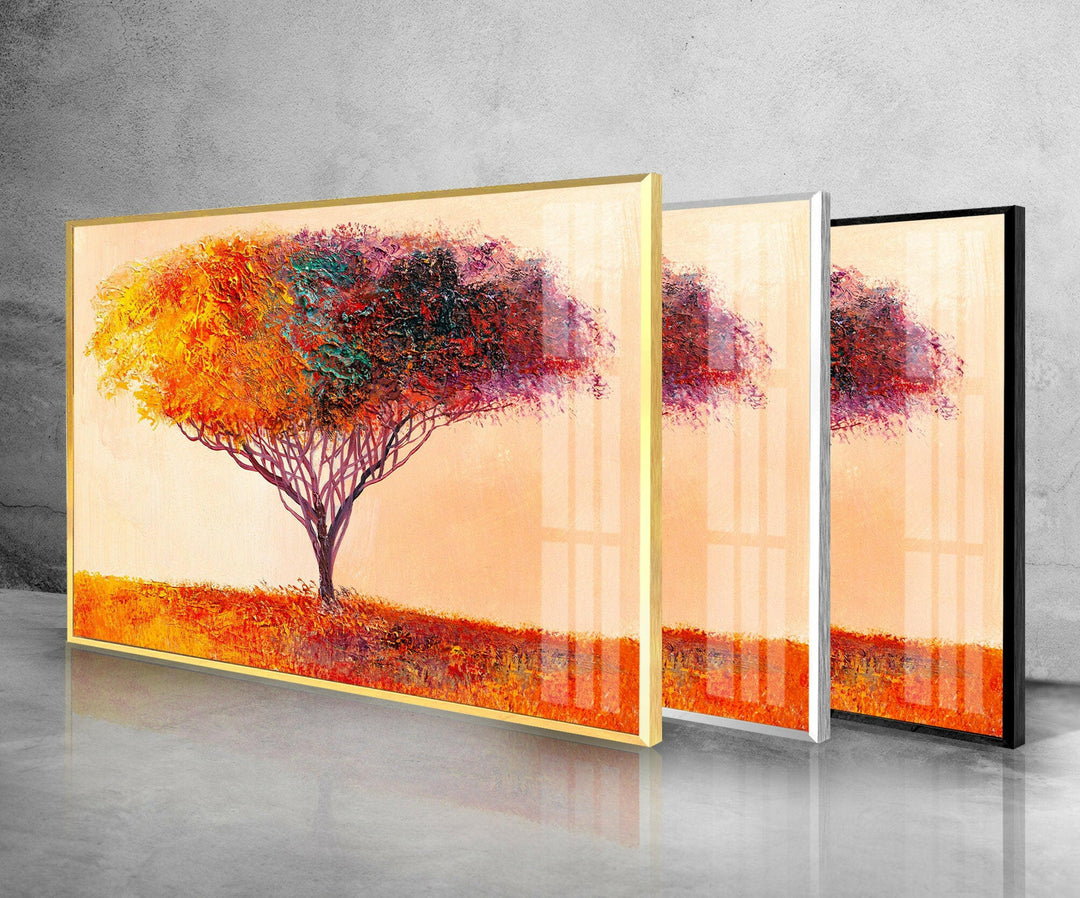 Oil Painting Tree Glass Wall Art print picture on glass, Tempered Glass Wall Art