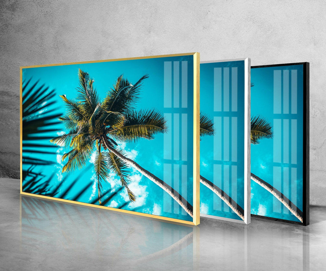 Green Palm Tree Glass Wall Art glass pictures for Wall, glass prints wall art