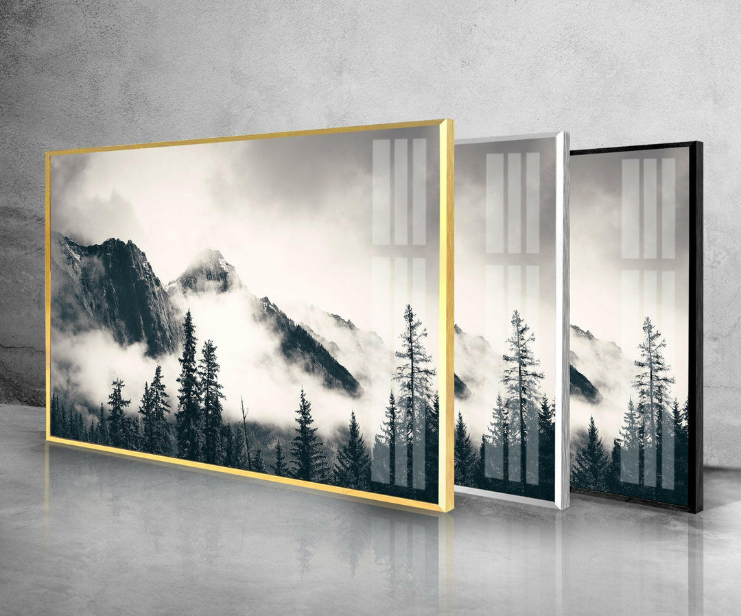 Foggy Mountains Banff Glass Wall Art glass art painting, glass art for the Wall