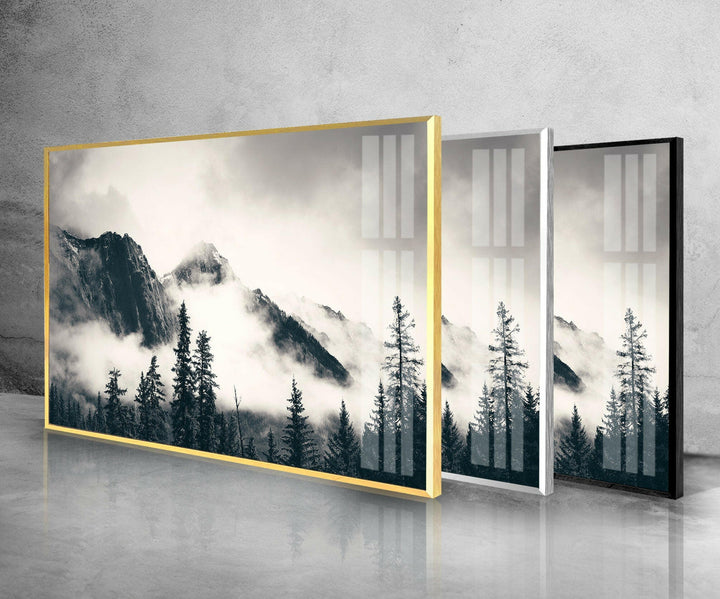 Foggy Mountains Banff Glass Wall Art glass art painting, glass art for the Wall