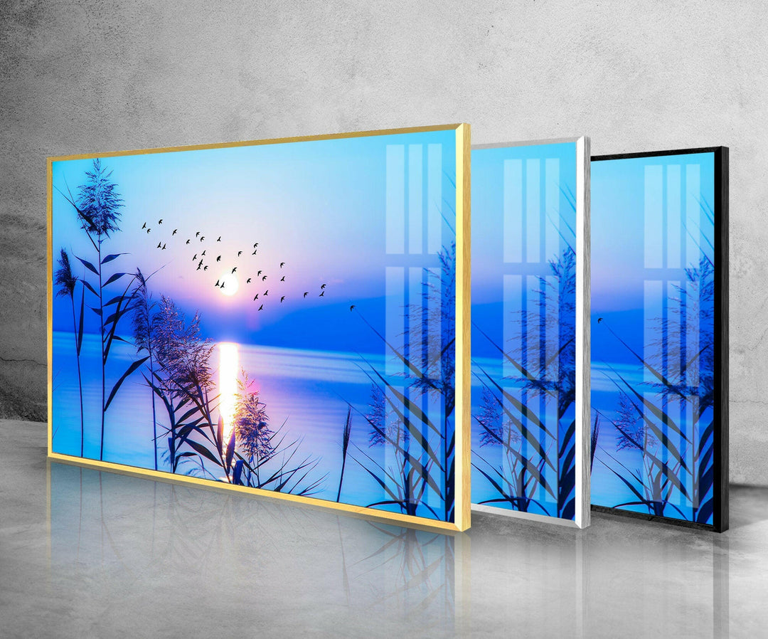 Blue Sunrise On Lake Glass Wall Art custom glass photo prints, large glass prints