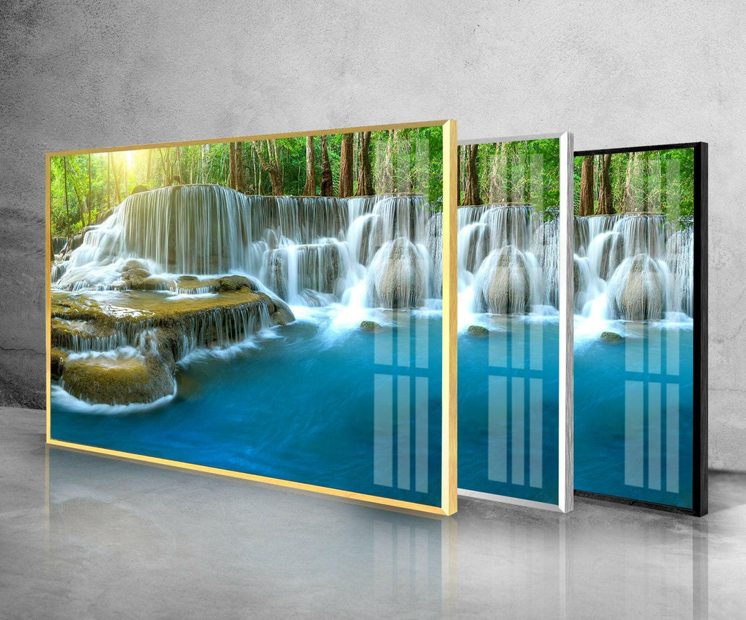 Deep Forest Waterfall Thailand framed Glass Wall Art