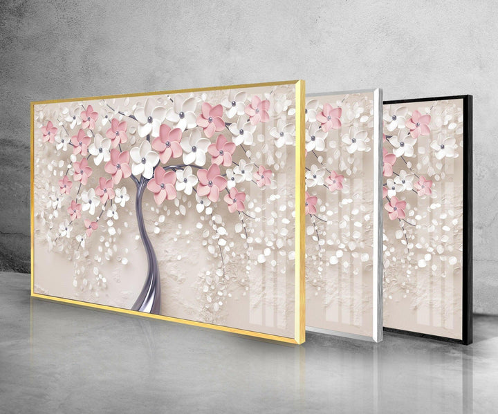 Pink Tree with Flowers Tempered Glass Wall Art - MyPhotoStation