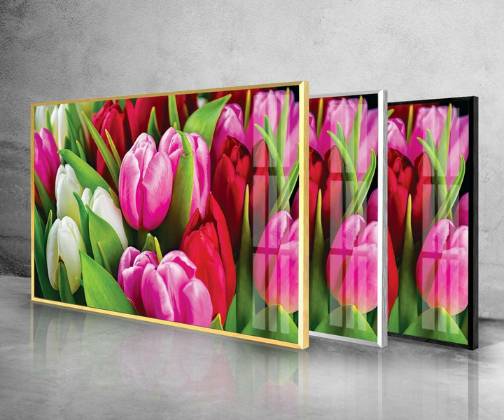 Colorful Tulips Glass Wall Art, glass image printing, glass prints from photos