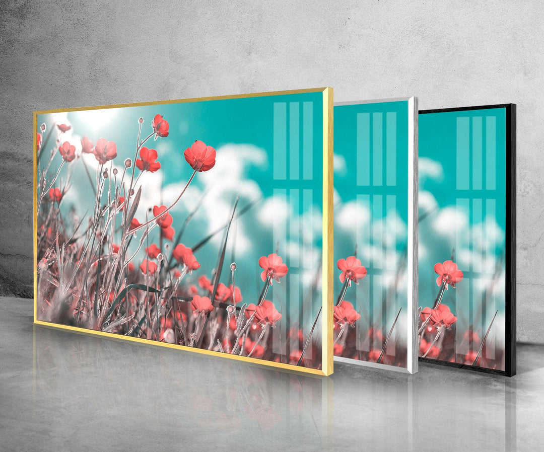 Red Poppies Glass Wall Art, glass pictures for Wall, glass prints wall art