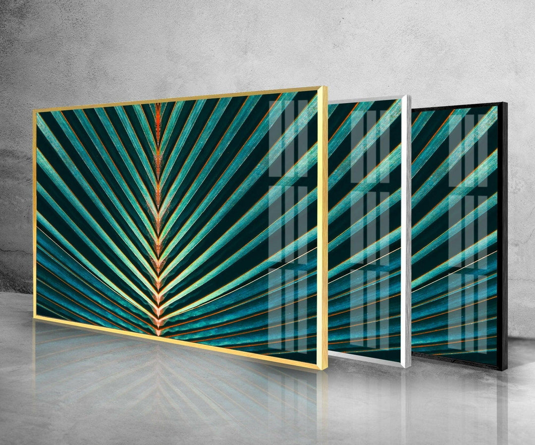 Green Palm Leaf Glass Wall Art, glass pictures for Wall, glass prints wall art