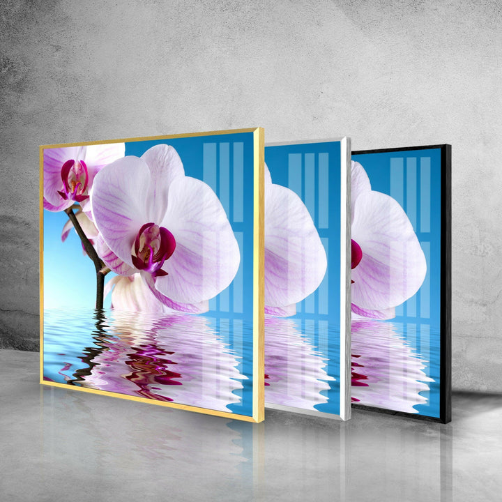 Pink Orchid Glass Wall Art, glass art painting, glass art for the Wall