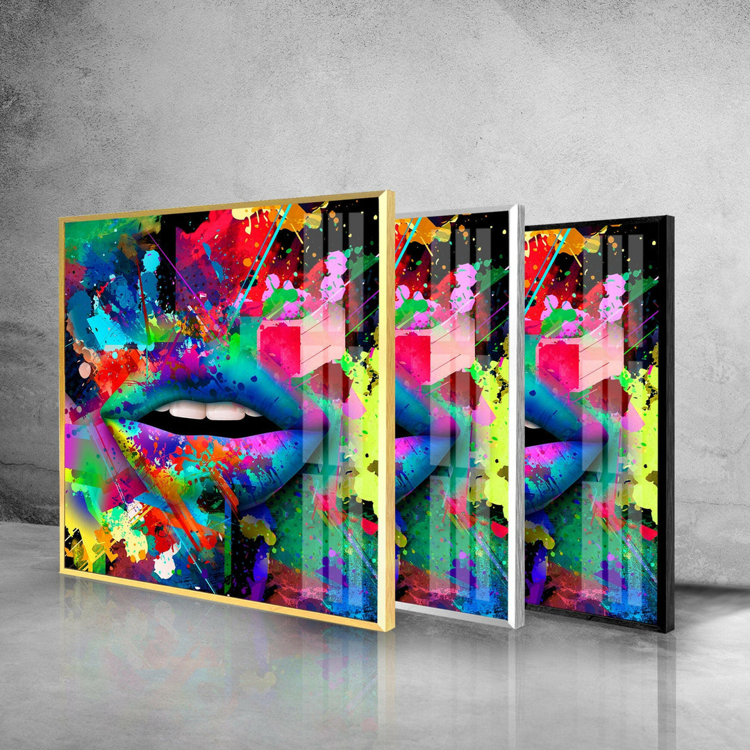 Color Spray Lips Glass Wall Art