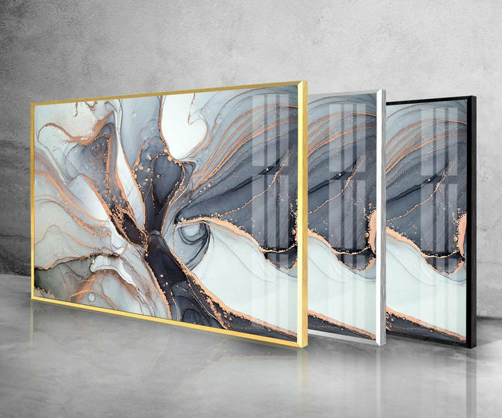 Metal framed tempered glass wall art.