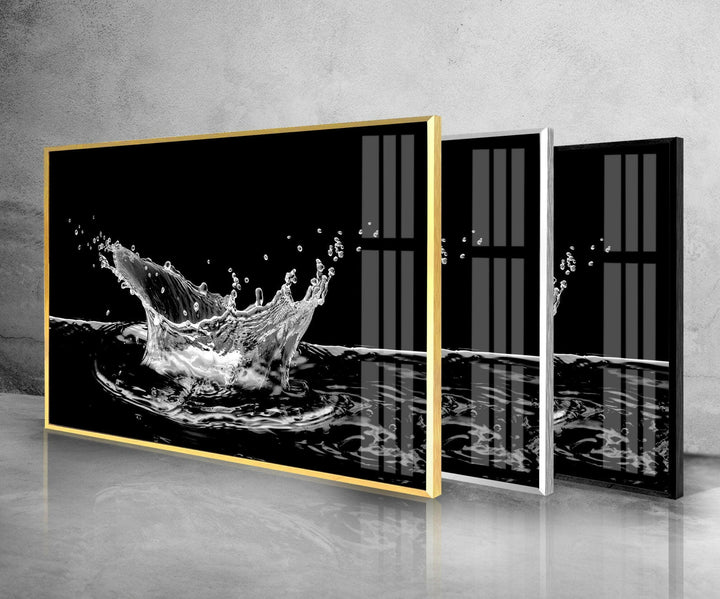 Black Water Splashes Framed Glass Wall Art